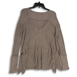 Womens Taupe Long Sleeve V-Neck Pullover Blouse Top Size Medium alternative image