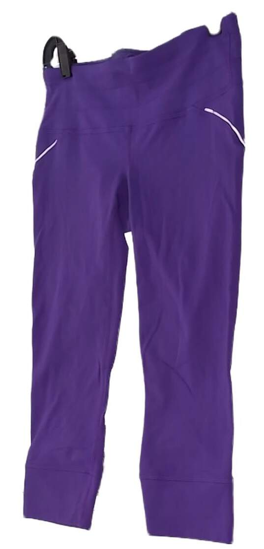 Womens Purple Elastic Waist Straight Leg Workout Capri Pants Size Small image number 2