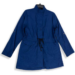 Womens Blue Cinched Tie Waist Mock Neck Long Sleeve Full-Zip Jacket Size XS