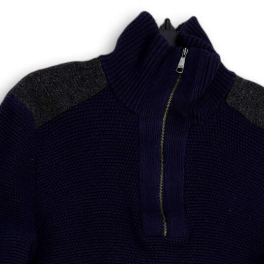 Mens Blue Long Sleeve Mock Neck Quarter Zip Knitted Pullover Sweater Size L image number 3