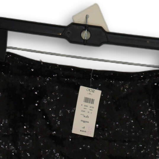 NWT Womens Black Sequin Flat Front Side Zip Short Mini Skirt Size 8 image number 3