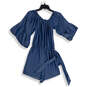 NWT Womens Blue Denim Pleated Bell Sleeve Tie Waist One Piece Romper Sz XS image number 2