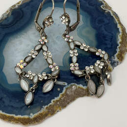 Designer Sorrelli Silver-Tone Multicolor Crystal Cut Stone Drop Earrings