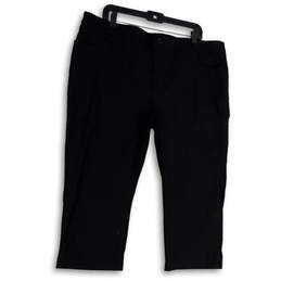 Womens Black Flat Front Pockets Straight Leg Cropped Pants Size 18