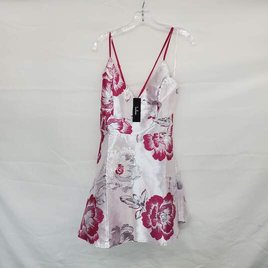 Lulus Pink & Silver Floral Metallic Lined Sleeveless Fit & Flare Dress WM Size M NWT image number 1