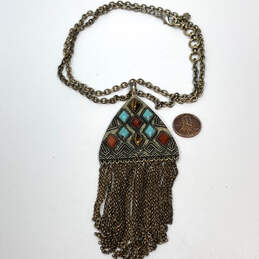 Designer Lucky Brand Gold-Tone Crystal Cut Stone Tassel Pendant Necklace alternative image