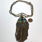 Designer Lucky Brand Gold-Tone Crystal Cut Stone Tassel Pendant Necklace image number 2