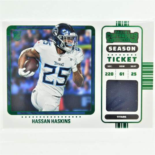 2022 Hassan Haskins Panini Contenders Rookie Ticket Swatches Tennessee Titans image number 1