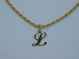 14K Yellow Gold L Initial Pendant On Rope Chain Necklace 7.1g alternative image