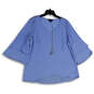 Womens Blue V-Neck 3/4 Bell Sleeve Hi-Low Hem Pullover Blouse Top Size XXL image number 1