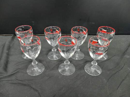 Bundle Of 7 1950s Currier & Ives Libbey Glass Shots or Cordials image number 1