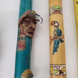 Lot Hand-Decorated Wooden Flutes & Handmade Cloth Doll w/ Clay Pot alternative image