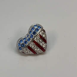 Designer Swarovski Silver-Tone Rhinestone USA Flag Heart Shape Lapel Pin alternative image