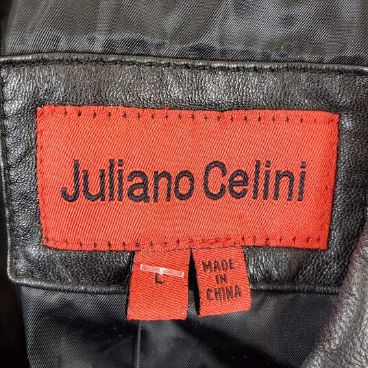Juliano Celini Women Black Leather Jacket L image number 3