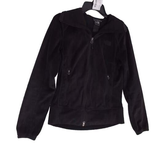 Womens Black Long Sleeve Spread Collar Logo Full Zip Jacket Size M image number 4