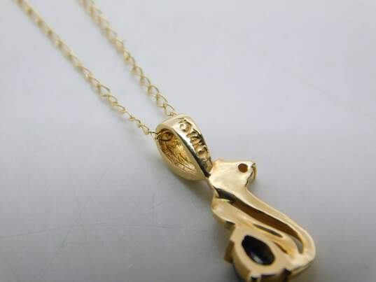 14K Yellow Gold Sapphire Diamond Accent Ribbon Pendant Necklace 1.3g image number 2