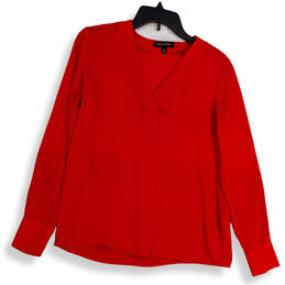 Womens Red Regular Fit V-Neck Long Sleeve Stretch Pullover Blouse Top Sz XS