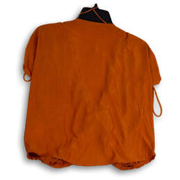 NWT Womens Orange Ruched Pleated Drawstring V-Neck Blouse Top Size L alternative image