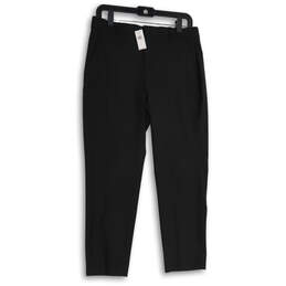 NWT Womens Black Wool Flat Front Slash Pocket Straight Leg Dress Pants Size 4