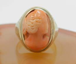 Antique 10K Yellow Gold Carved Coral Cameo Ring 6.6g