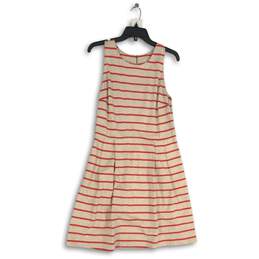 Loft Womens Pink Beige Striped Round Neck Back Zip A-line Dress Size 10