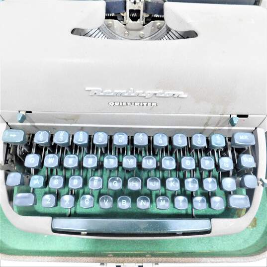 Vintage 1950s Remington Quiet-Riter Portable Typewriter w/ Green Keys & Case image number 3