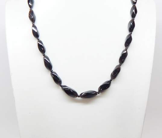 Vintage & Germany Goldtone Black Glass Beaded Necklace & Cluster Clip On Earrings 43g image number 2