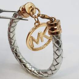 Michael Kors Gold Tone Braided Leather Logo Tag 7inch Bracelet 15.7g