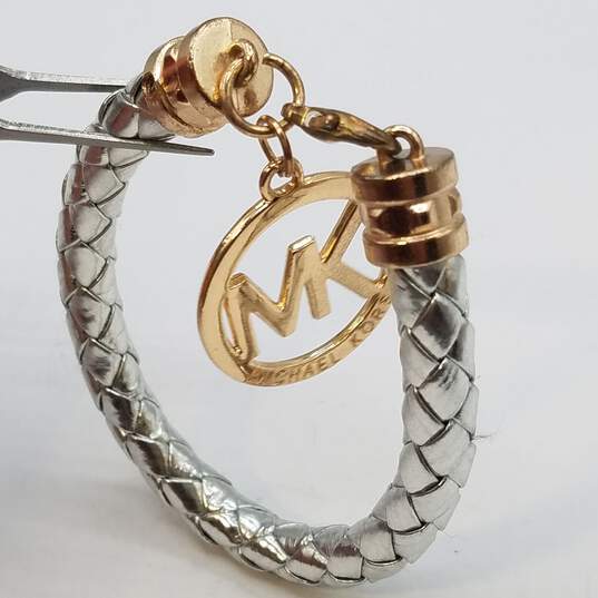Michael Kors Gold Tone Braided Leather Logo Tag 7inch Bracelet 15.7g image number 1