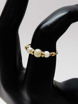 14K Yellow Gold White Pearls Beaded Band Ring 1.0g