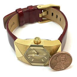 Designer Diesel Gold-Tone Red Leather Stainless Steel Analog Wristwatch alternative image