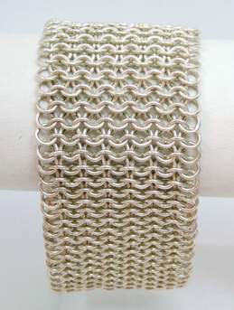 Signed Melamun 925 Wide Chainmail Hammered Texture Clasp Bracelet 105.5g