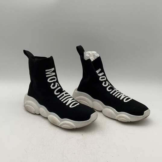 Buy the Moschino Womens Black White Pull-On Sock Trainers Sneaker Shoes ...