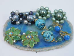 VNTG Japanese Mid Century Mixed Materials Blue Green Earrings Lot