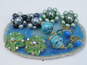 VNTG Japanese Mid Century Mixed Materials Blue Green Earrings Lot image number 1