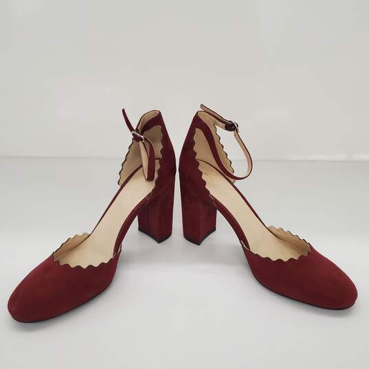 Marc Fisher Smiliy Scalloped Leather Heels Pumps Maroon Women's Size 7.5 image number 1