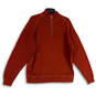 Mens Orange Tight-Knit Mock Neck 1/4 Zip Pullover Sweater Size Large image number 1