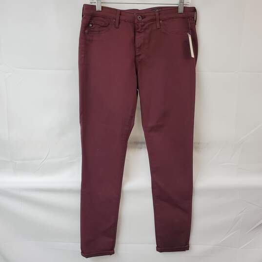 Anthropologie The Abby Ankle Mid-Rise Skinny Burgundy Pants Size 28 NWT image number 1