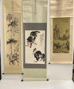 Oriental Wall Scrolls 3 Assorted Ink on Paper Asian Artwork Rolled Scrolls