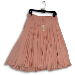 NWT Womens Pink Pleated Elastic Waist Pull-On Knee Length Flare Skirt Sz M