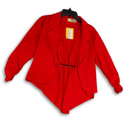 NWT Womens Red Long Sleeve Notch Lapel High Low Hem Open Front Blazer Sz XL