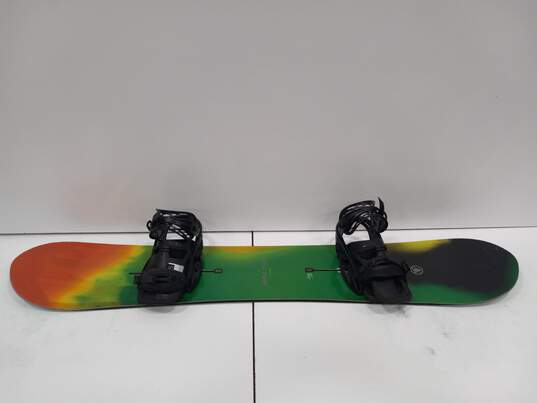 Burton Trick Pony Green/Yellow/Orange Tie-Dye Snowboard W/Bindings image number 1