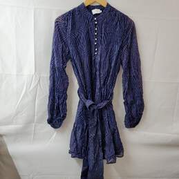 Tanya Taylor Ellette LS Blue Purple Belted Midi Dress SM