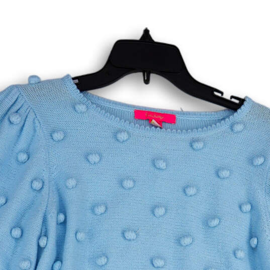 Womens Blue Pom Pom Crew Neck Long Sleeve Pullover Sweater Size Large image number 3