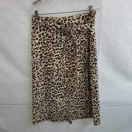 1901 Women's Cheetah Cotton A-Line Belted Midi Skirt Size 8