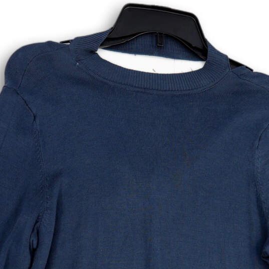 NWT Womens Blue Knitted Chocker Neck Lace 3/4 Sleeve Pullover Sweater Sz 0 image number 4