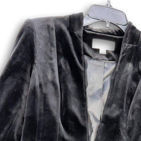 Womens Black Velvet Long Sleeve Pockets Single Breasted Blazer Size 4 image number 3