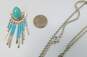 Southwestern Signed 925 Faux Turquoise Dangle Earrings & Rope Chain Necklace 20.9g image number 4