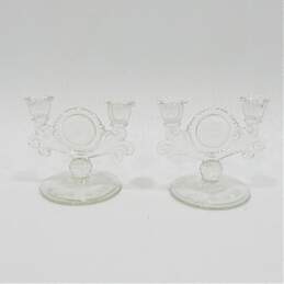 Vintage Paden City Glass Gazebo Crystal Pair Of Double Candlestick Holders