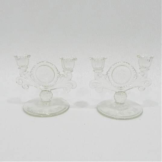 Vintage Paden City Glass Gazebo Crystal Pair Of Double Candlestick Holders image number 1